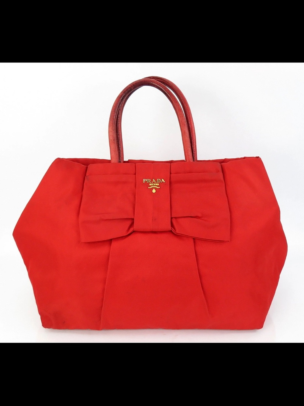 Prada Red Bow Top-Handle Tote